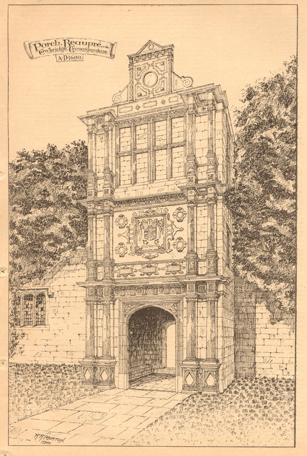 Beaupre Castle porch, Cowbridge, Glamorganshire 1600. Wales. Renaissance 1901